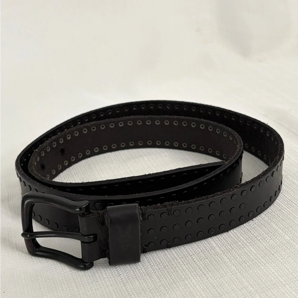 AllSaints Men’s 42.5” Black Leather Studded Belt  Punk Minimal (B134)✨